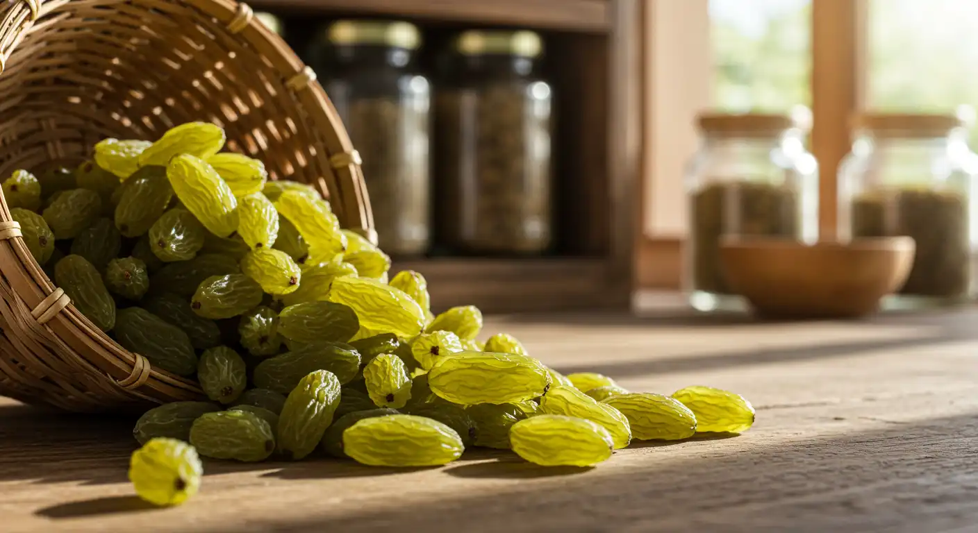 green raisins in basket